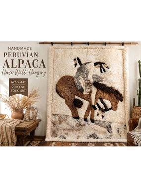 Vintage Handmade Peruvian Alpaca Horse Rug or Wall Folk Art Wool Textile 62x44